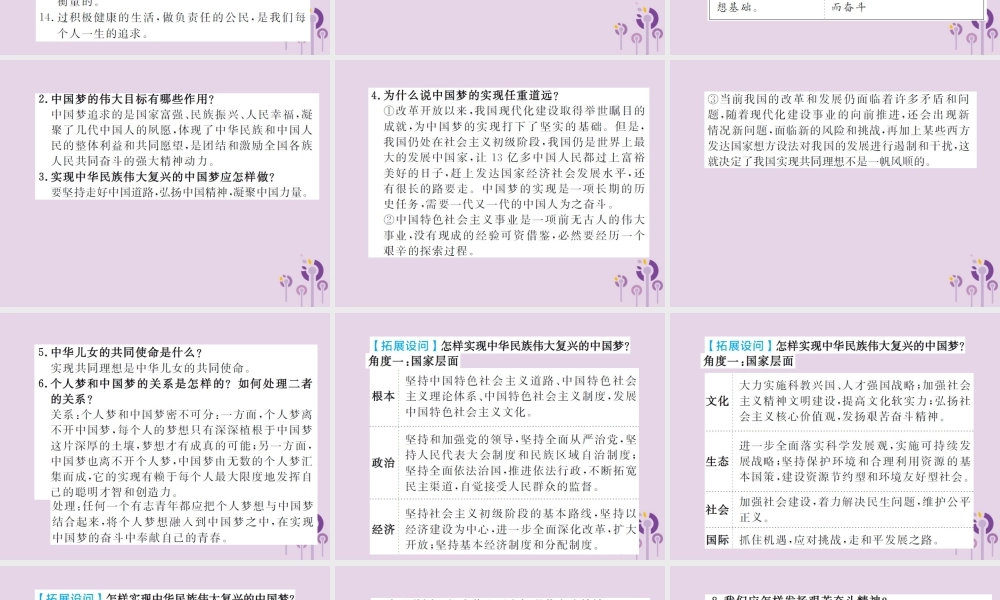 中考道德与法治总复习 九下 第十单元 同心共筑中国梦课件