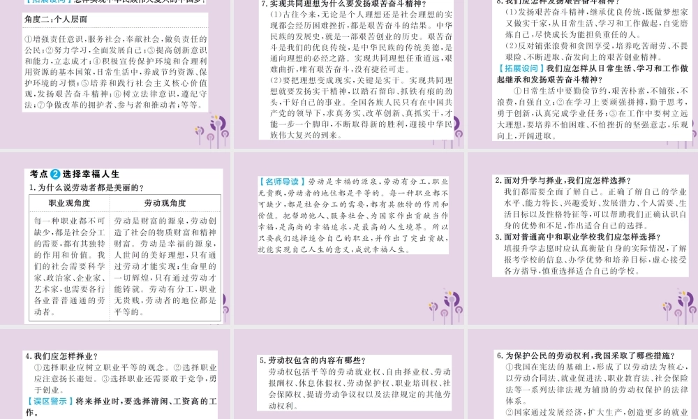 中考道德与法治总复习 九下 第十单元 同心共筑中国梦课件