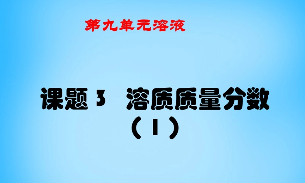 九年级化学下册 93 溶质的质量分数课件1 新人教版 课件