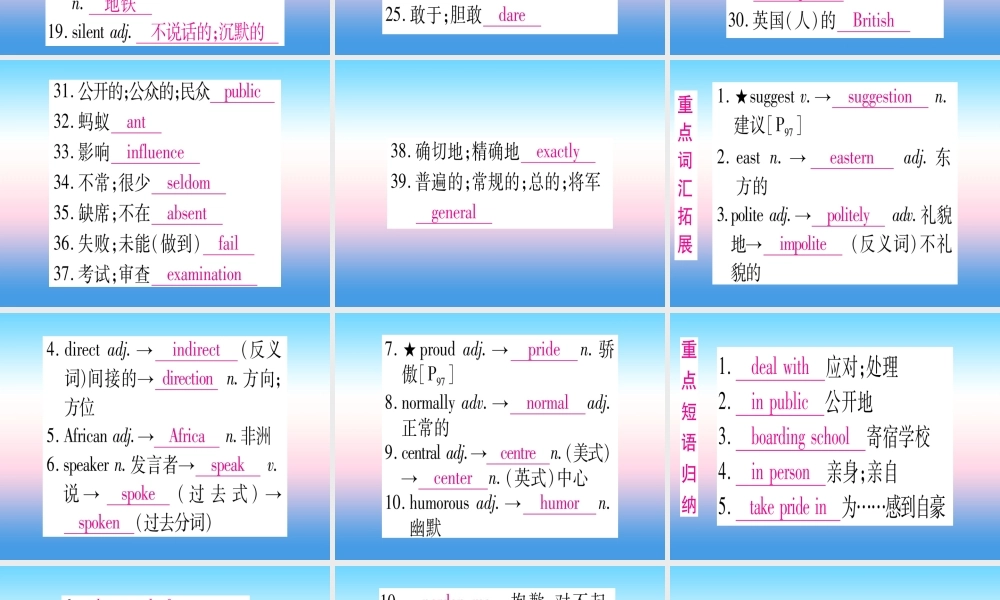 (湖北专用版)版中考英语复习 第一篇 教材系统复习 考点精讲十七 九全 Units 3 4实用课件