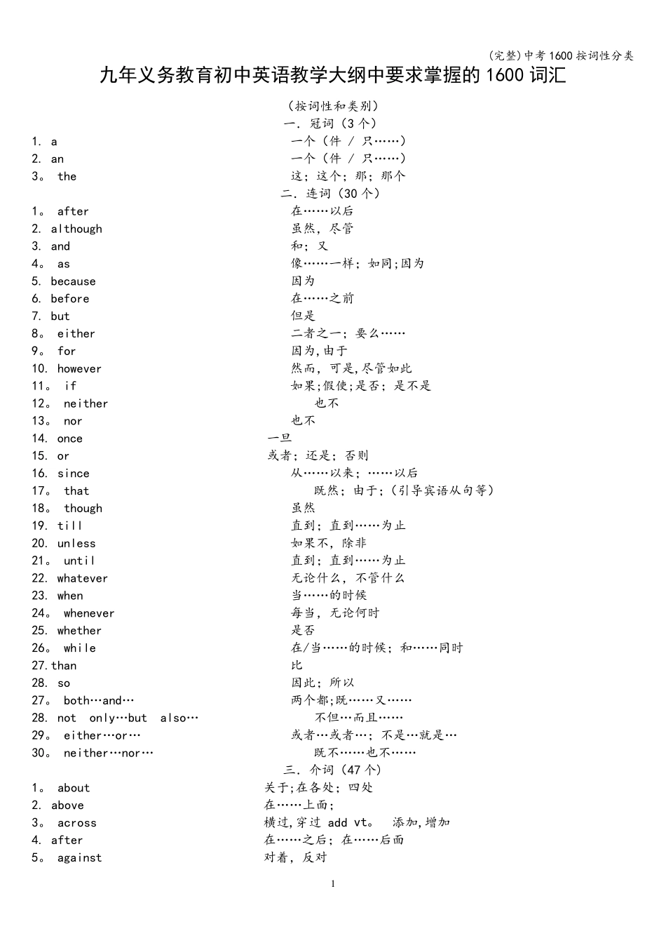 (完整)中考1600按词性分类_第1页