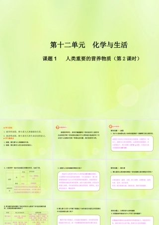 九年级化学下册 第十二单元 化学与生活 课题1 人类重要的营养物质(第2课时)高效课堂课件 (新版)新人教版 课件