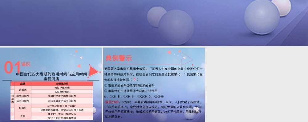 (秋季版)七年级历史下册 第13课(宋元时期的重大发明)(误区预警)素材 北师大版 素材