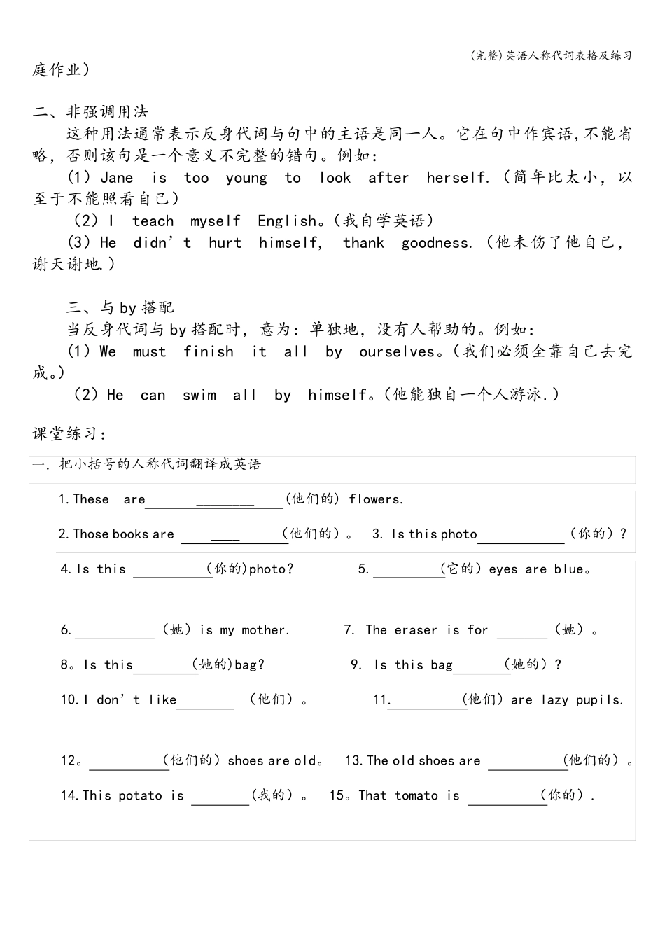 (完整)英语人称代词表格及练习_第3页