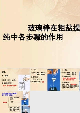 九年级化学下册 74 结晶现象 玻璃棒在粗盐提纯中各步骤的作用素材 (新版)粤教版 素材