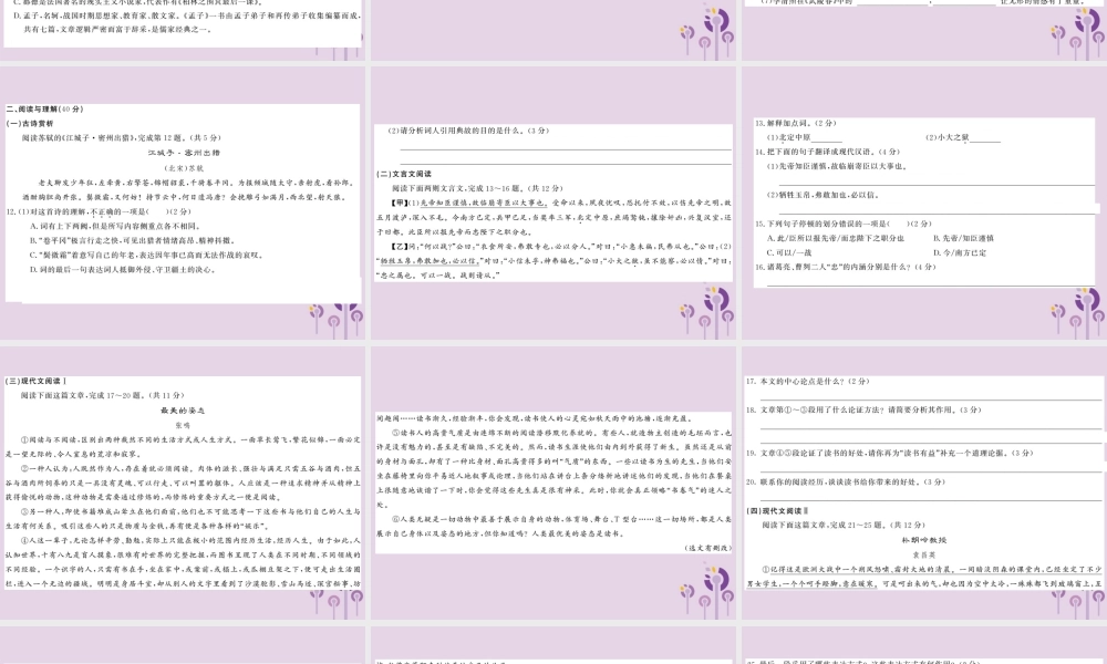(贵州专版)中考语文复习 第二轮 综合模拟测试卷(二)课件