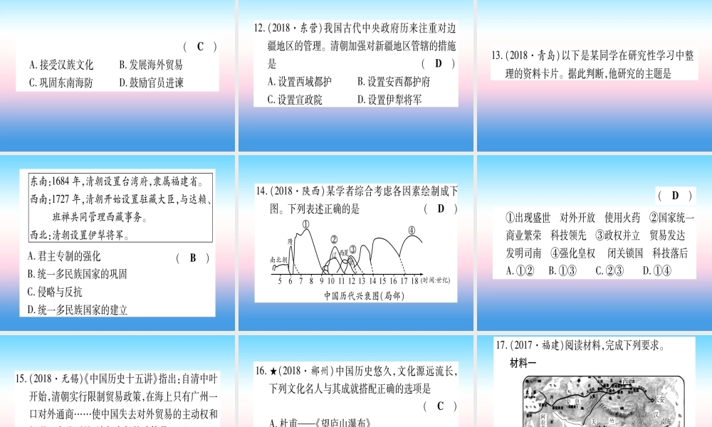 (甘肃专用)中考历史总复习 第一篇 考点系统复习 板块一 中国古代史 主题六 统一多民族国家的巩固与发展(精练)课件