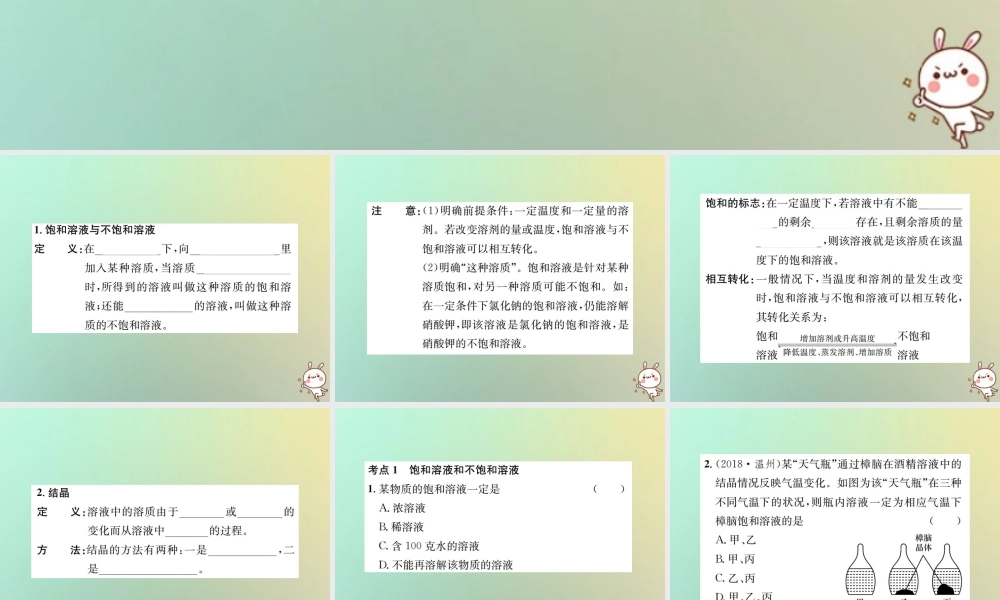 九年级化学下册 第九单元 溶液 课题2 溶解度 第1课时 饱和溶液与不饱和溶液习题课件 (新版)新人教版 课件