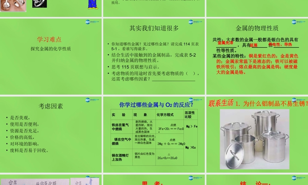 九年级化学全册 51 金属的性质和利用课件 (新版)沪教版 课件