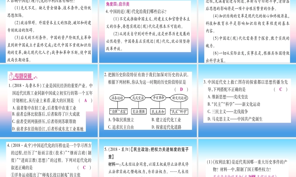 (云南专用)中考历史总复习 第2篇 知能综合提升 专题4(中国制造)—中外近现代化历程课件