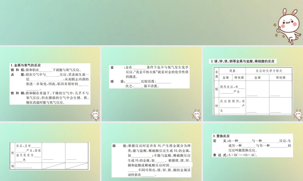 九年级化学下册 第八单元 金属和金属材料 课题2 金属的化学性质 第1课时 金属与氧气、稀酸的反应习题课件 (新版)新人教版 课件