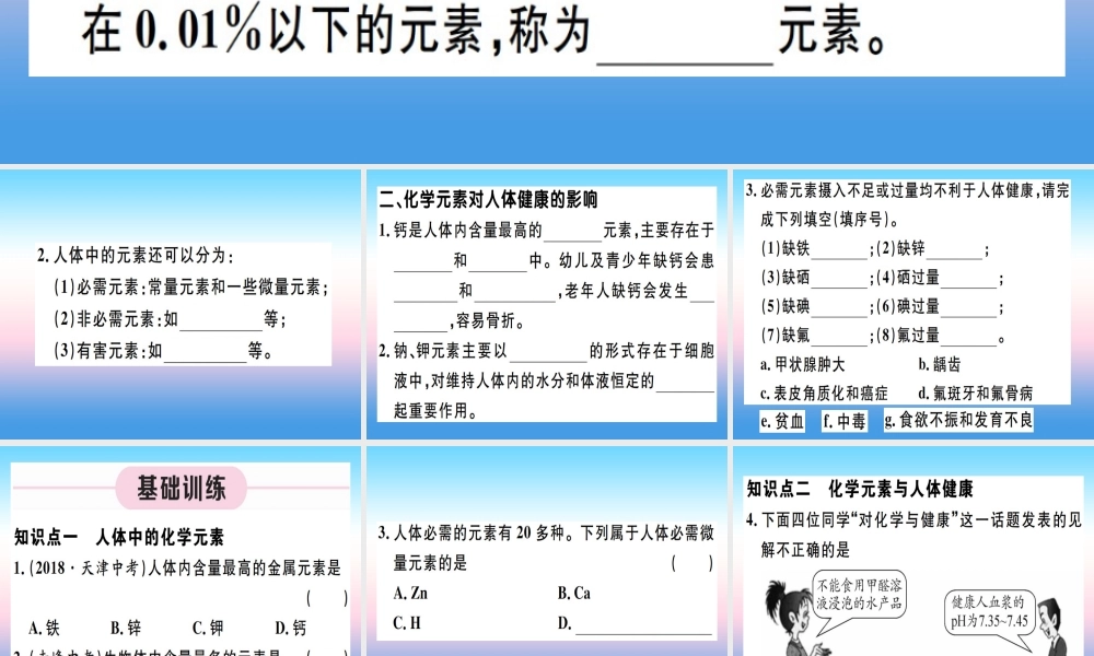 (江西专版)九年级化学下册 第十二单元 化学与生活 课题2 化学元素与人体健康习题课件 (新版)新人教版 课件