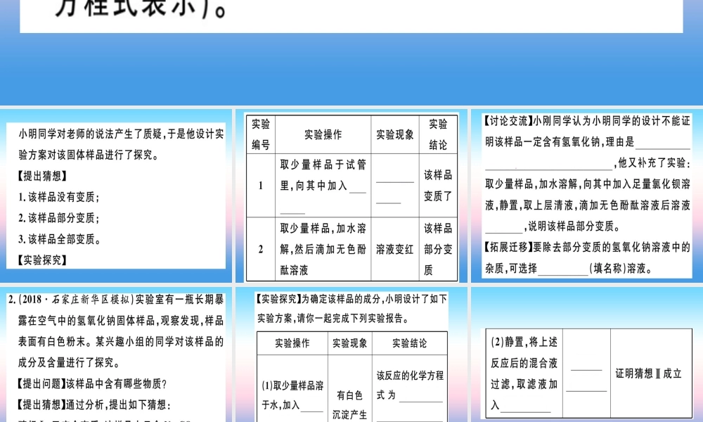 九年级化学下册 专题四 碱变质的探究(实验)习题课件 新人教版 课件
