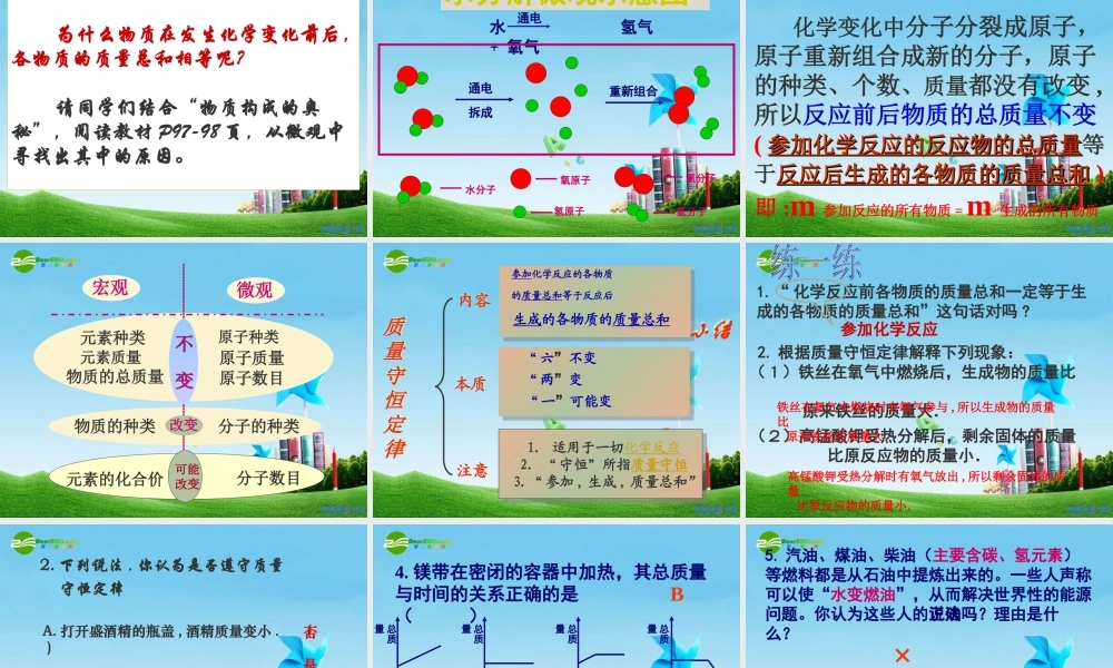 九年级化学上册 质量守恒定律课件 沪教版 课件