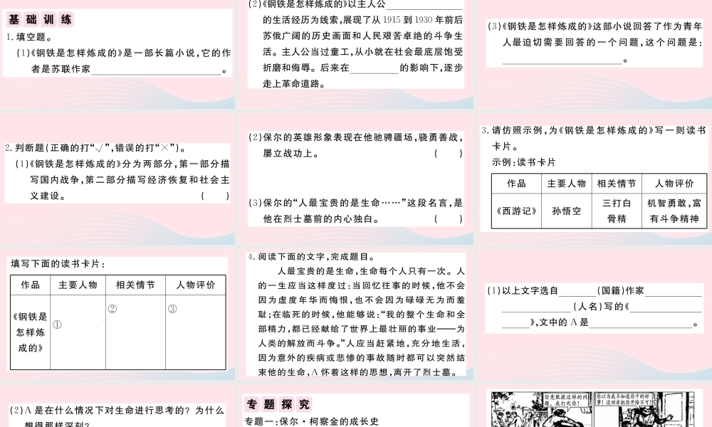 (武汉专版)八年级语文下册 第六单元 名著导读(钢铁是怎样炼成的)习题课件 新人教版 课件