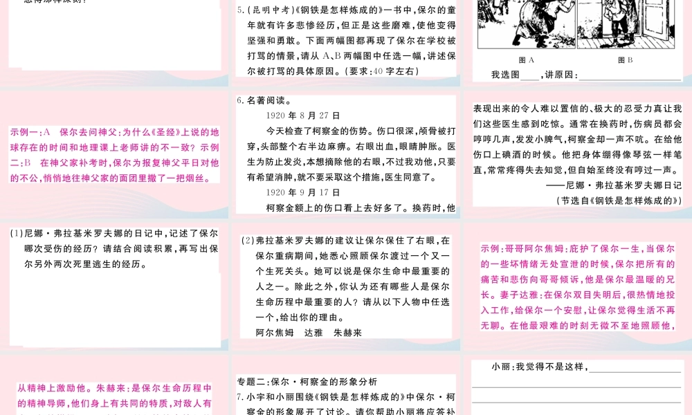 (武汉专版)八年级语文下册 第六单元 名著导读(钢铁是怎样炼成的)习题课件 新人教版 课件