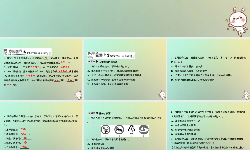 九年级化学上册 第4单元 自然界的水 课题1 爱护水资源作业课件 (新版)新人教版 课件