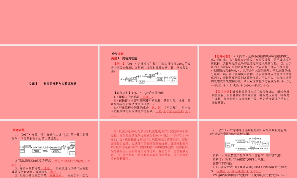 (滨州专版)中考化学总复习 第二部分 专题复习 高分保障 专题3 物质的推断与实验流程题课件 鲁教版 课件