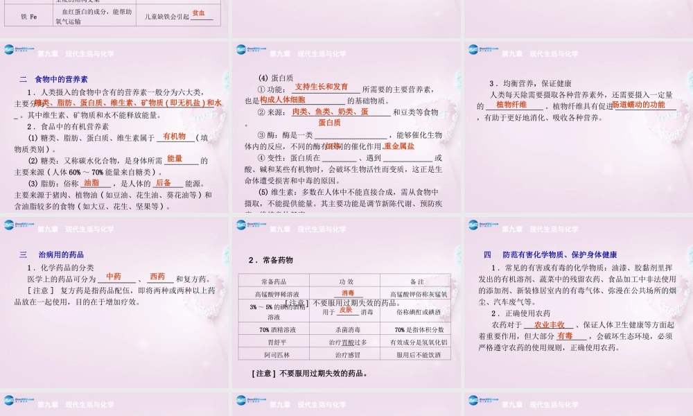 九年级化学下册 94 化学物质与健康精品课件 (新版)粤教版 课件