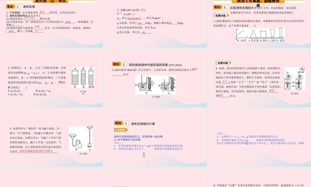 中考物理一轮复习 基础考点一遍过 第十章 压强和浮力 命题点2 液体压强课件
