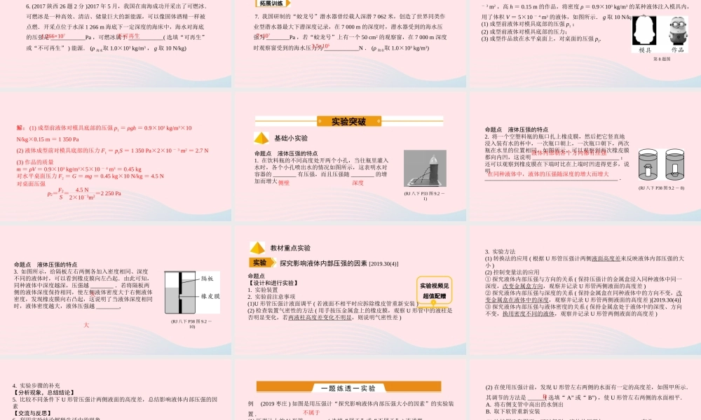 中考物理一轮复习 基础考点一遍过 第十章 压强和浮力 命题点2 液体压强课件
