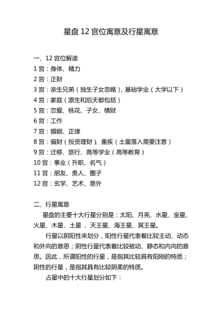 12宫位寓意及行星寓意