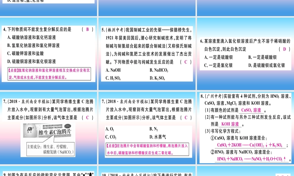 九年级化学下册 第十一单元 盐 化肥 课题1 生活中常见的盐 第2课时 复分解反应 盐的化学性质习题课件 (新版)新人教版 课件