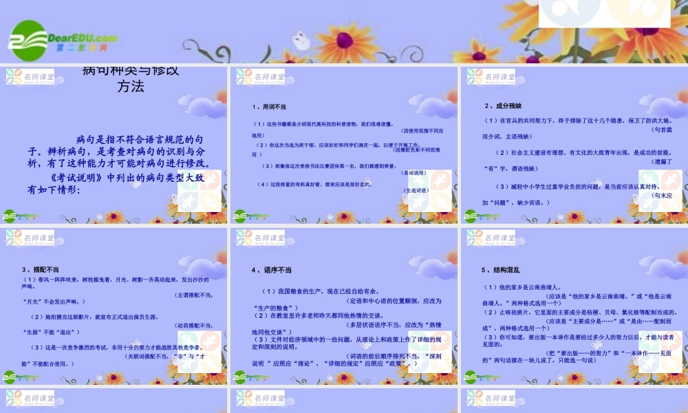 中考语文 (中考病句种类与修改方法)教学课件