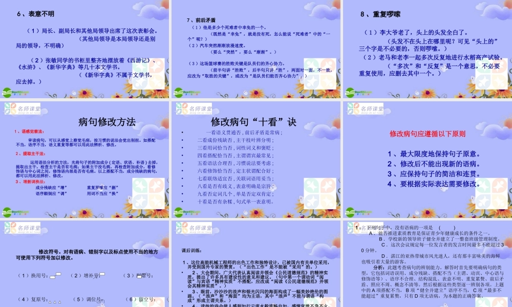 中考语文 (中考病句种类与修改方法)教学课件