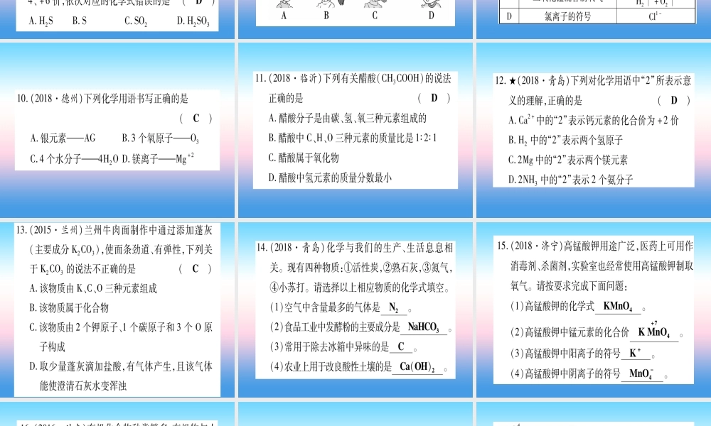 (甘肃专用)中考化学 第4单元 自然界的水 第2课时 物质组成的表示(提分精练)课件