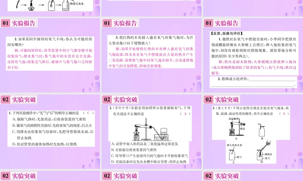 九年级化学上册 第二单元 我们周围的空气 实验活动1 氧气的实验室制取与性质(增分课练)习题课件 (新版)新人教版 课件