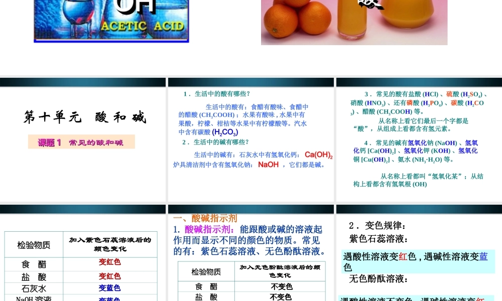 九年级化学下册 第十单元常见的酸和碱课件 人教新课标版 课件