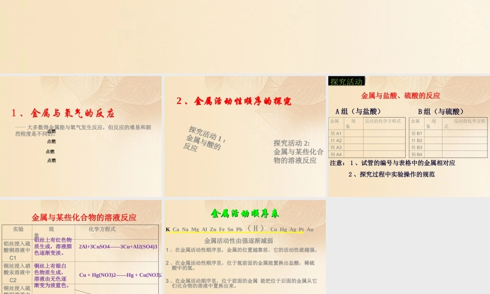 九年级化学下册 62 金属的化学性质素材 (新版)粤教版 素材