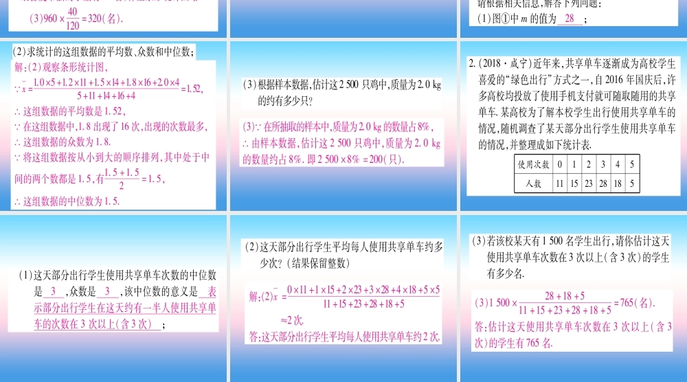 (湖北专版)中考数学总复习 第2轮 中档题突破 专项突破8 统计与概率 类型1 统计知识的应用习题课件