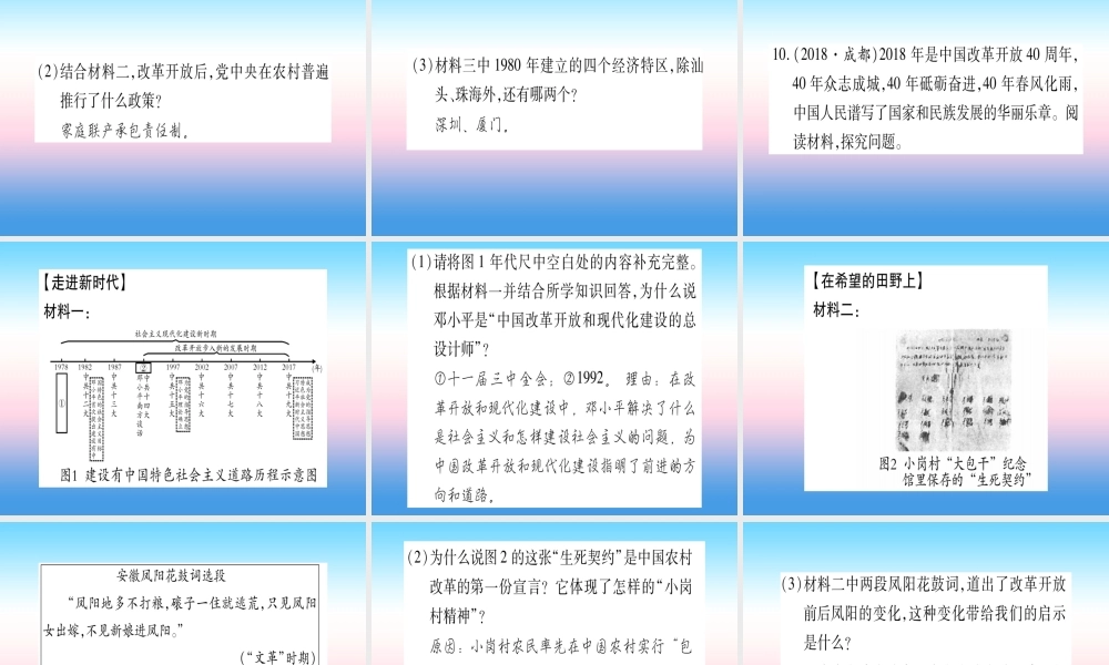 (云南专用)中考历史总复习 第一篇 考点系统复习 板块3 中国现代史 主题四 中国特色社会主义道路的开辟(精练)课件