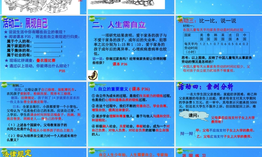 七年级政治下册 自己的事自己干 课件 人教新课标版 课件