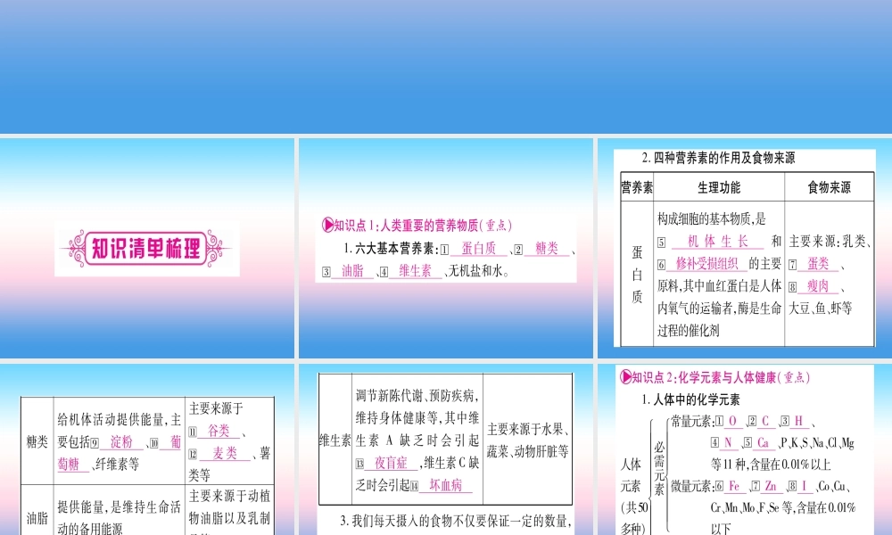 (云南专用)中考化学总复习 第1部分 教材系统复习 九下 第12单元 化学与生活(精讲)课件