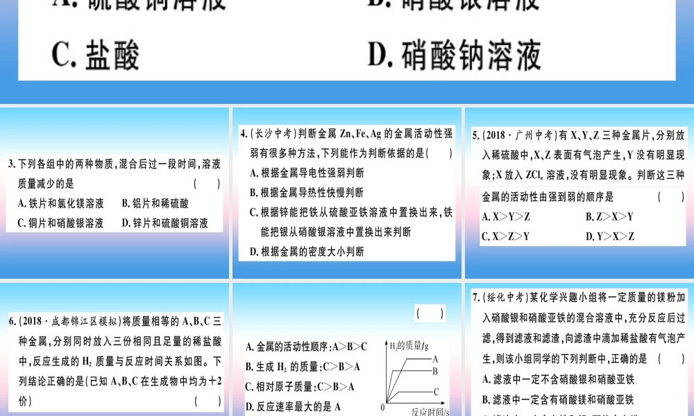 九年级化学下册 专题一 金属活动性顺序习题课件 新人教版 课件