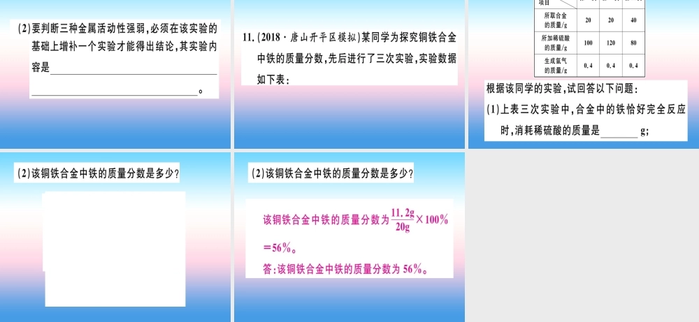 九年级化学下册 专题一 金属活动性顺序习题课件 新人教版 课件