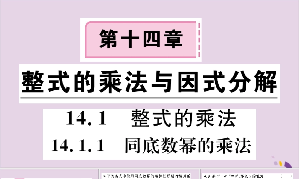 (通用)秋八年级数学上册 14.1 整式的乘法 14.1.1 同底数幂的乘法习题讲评课件 (新版)新人教版 课件