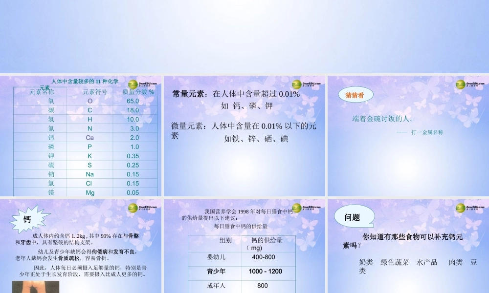 九年级化学上册 元素与人体健康课件 新人教版 课件