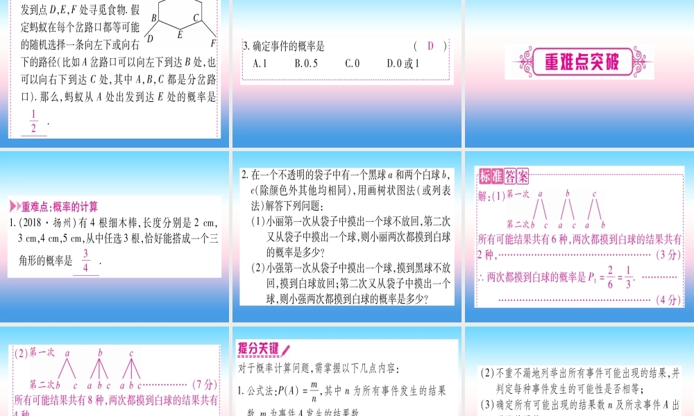 (湖北专版)中考数学总复习 第1轮 考点系统复习 第8章 统计与概率 第2节 概率习题课件
