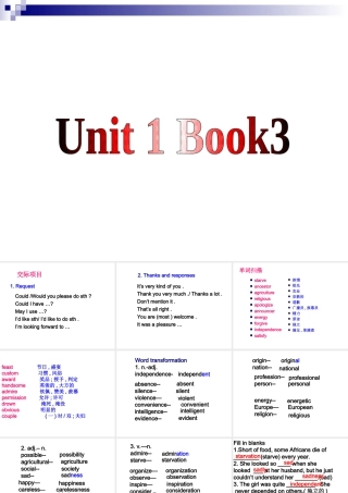 Unit 1 Book3 课件 广东高考英语第一轮复习资料Book3 Unit1 广东高考英语第一轮复习资料Book3 Unit1
