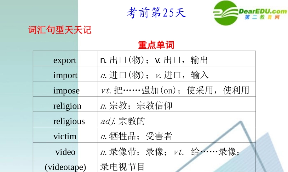 (湖北专用)高三英语二轮复习 精品考前特训 考前第25天考前提分必读专题课件