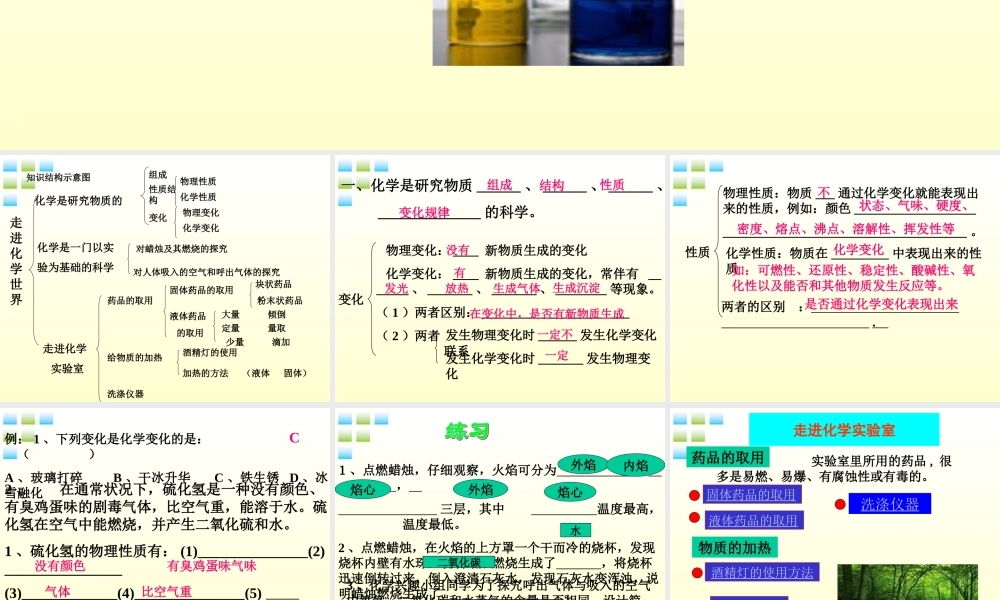 九年级化学 第一单元走进化学世界复习课件 人教新课标版 课件