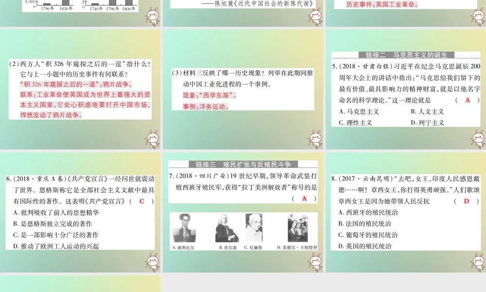九年级历史上册 第七单元 工业革命、马克思主义的诞生和反殖民斗争单元整合课件 川教版 课件