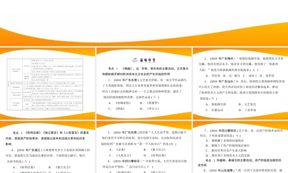 九年级历史上册 第四单元 单元知识整合 配套课件 人教新课标版 课件