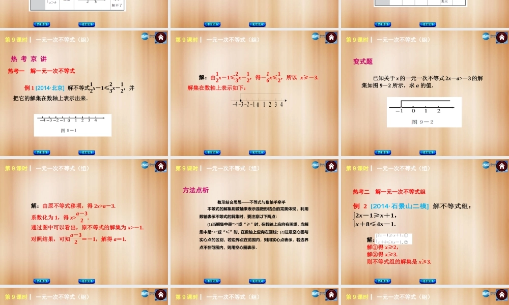 (北京)中考数学总复习 第9课时 一元一次不等式(组)课件(考点聚焦京考探究热考京讲) 课件