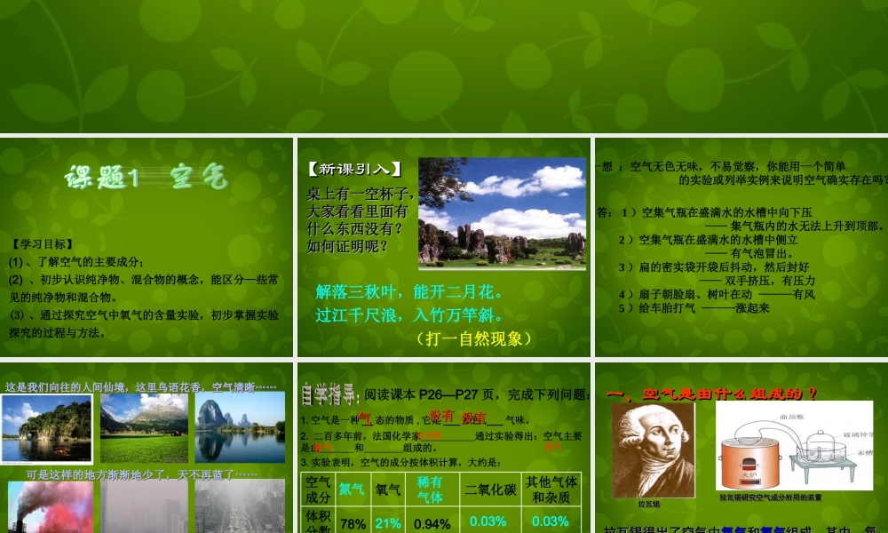 九年级化学上册 2.1 空气课件 (新版)新人教版 课件