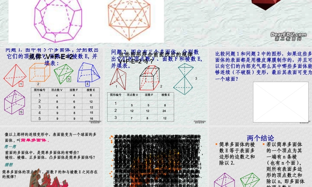 9.10欧拉公式1 高二数学直线 平面 简单几何体ppt课件集三 人教版 高二数学直线 平面 简单几何体ppt课件集三 人教版